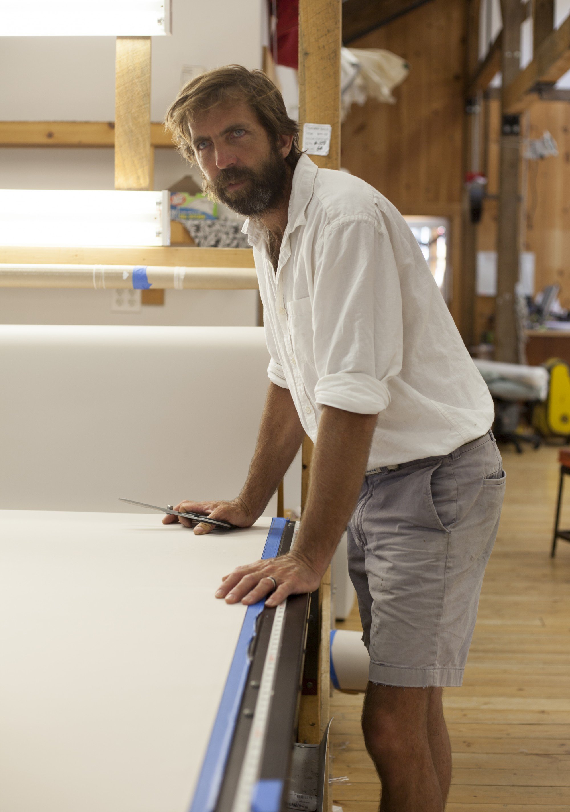 Matt Sperry Overseeing Tent Panel Cutting