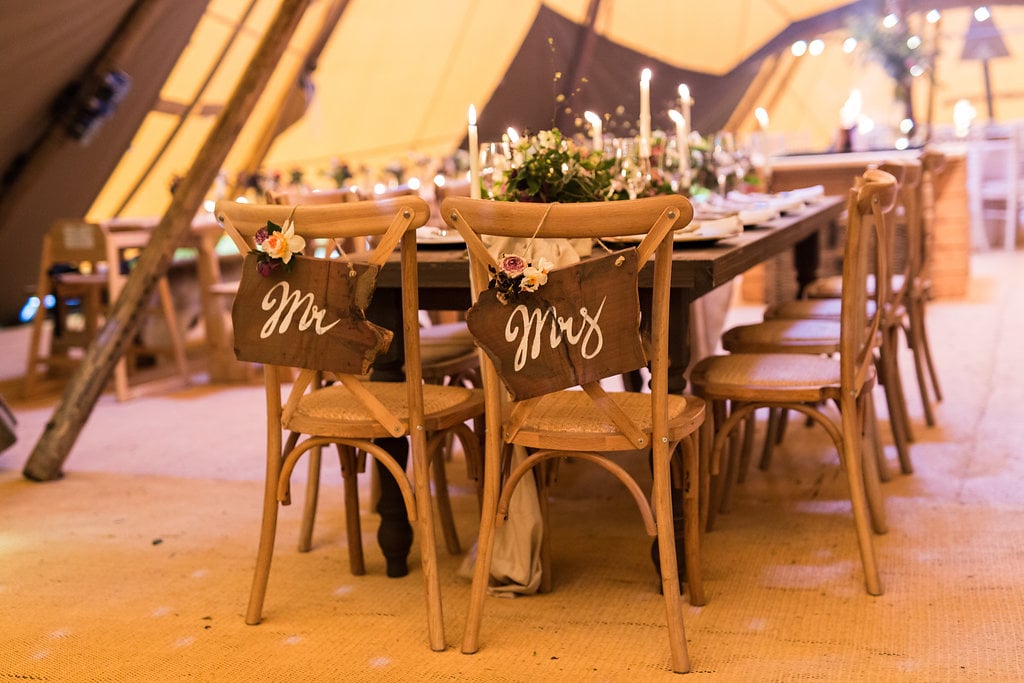 Cross Back Chairs with Mr & Mrs signage