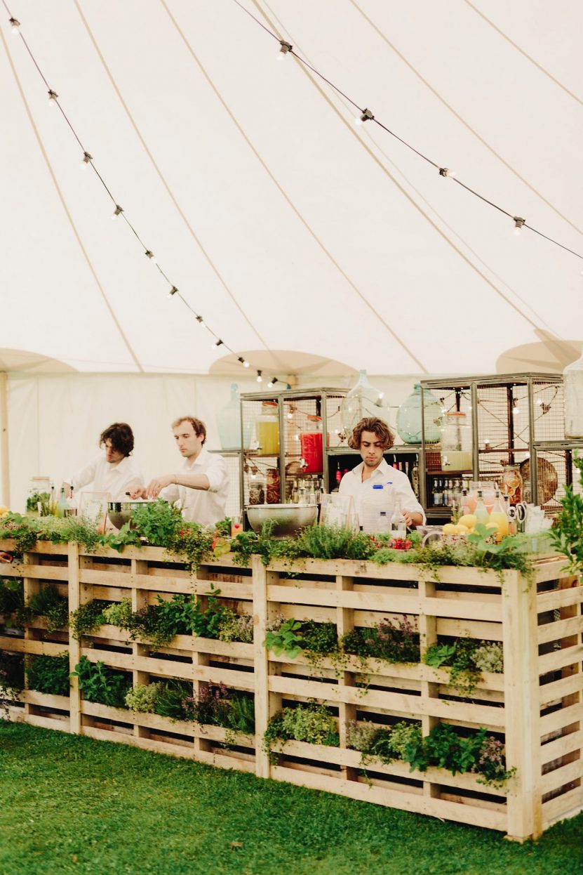 Bar overflowing with fresh herbs brings the outside in PapaKåta Sperry Tent Wedding at West Dean Gardens, Chichester, West Sussex, by Cinzia Bruschini