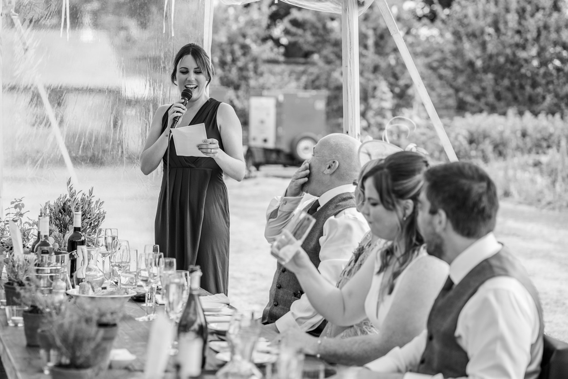PapaKåta couple Louise & Alex's Sperry Wedding at Elford Hall Garden, Staffordshire captured by Jessica Raphael Photography- Speeches 