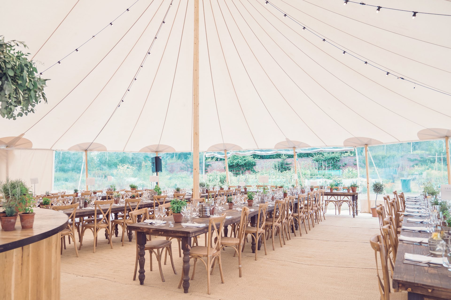 PapaKåta couple Louise & Alex's Sperry Wedding at Elford Hall Garden, Staffordshire captured by Jessica Raphael Photography- Farmhouse Tables & Cross Back Chairs
