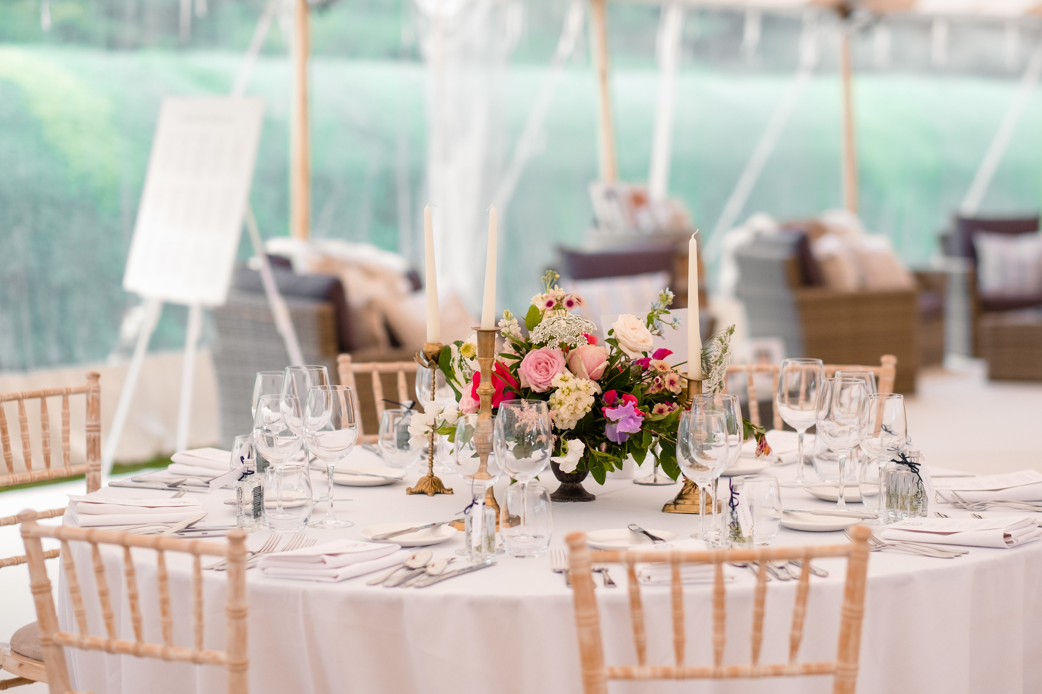 PapaKåta couple Lucy & Tom's Sperry Wedding at Gordon Castle Scotland captured by Helen Abraham Photography- Beautiful floral centrepiece styled by Wild Gorse