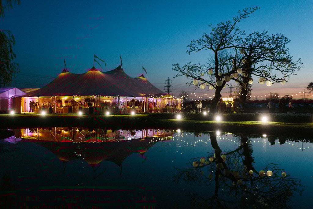 PapaKåta couple Georgina & Steve Sperry Tent Wedding in Barnby Dun, Doncaster captured by Melissa Beattie- Sperry Tent at night 