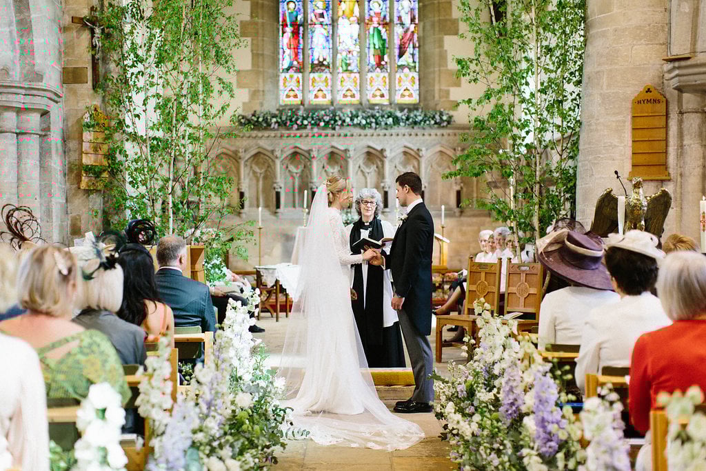 PapaKåta couple Georgina & Steve Sperry Tent Wedding in Barnby Dun, Doncaster captured by Melissa Beattie- Ceremony setting with Sassi Holford dress