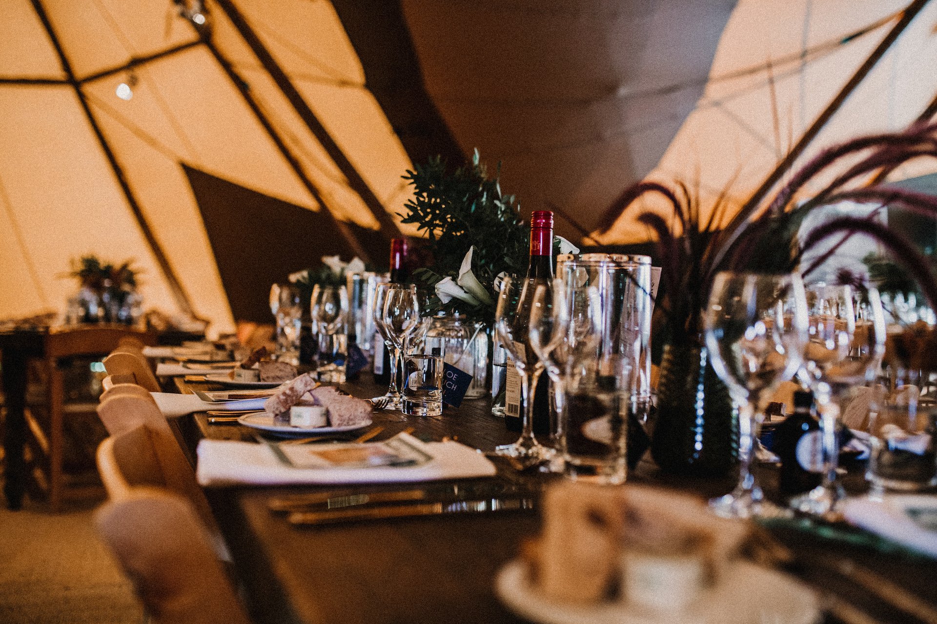 PapaKåta couple Hayley & Luke's Teepee Wedding in Ascott-Under-Wychwood, Oxon captured by Carla Blain Photography- Farmhouse Tables & Beech Folding Chairs