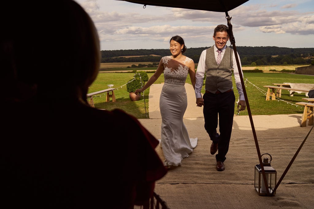 PapaKåta couple Lucy & Chris' Teepee Wedding in Terrington North Yorkshire captured by Chris Morse Photography- Making an entrance