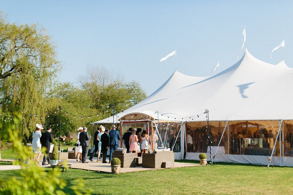 PapaKåta couple Georgina & Steve Sperry Tent Wedding in Barnby Dun, Doncaster captured by Melissa Beattie- Sperry Tent covered walkway with Festoon Terrace