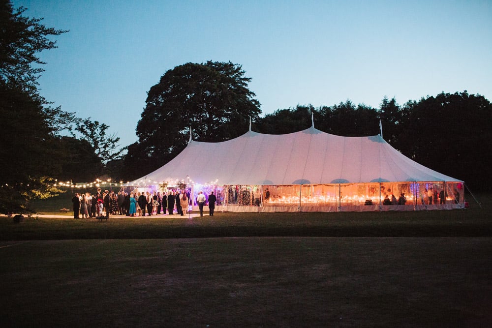 Emma & James' PapaKåta Sperry Tent wedding in Staveley, North Yorkshire captured by Fox Tail Photography: Sperry Tent Exterior at night 
