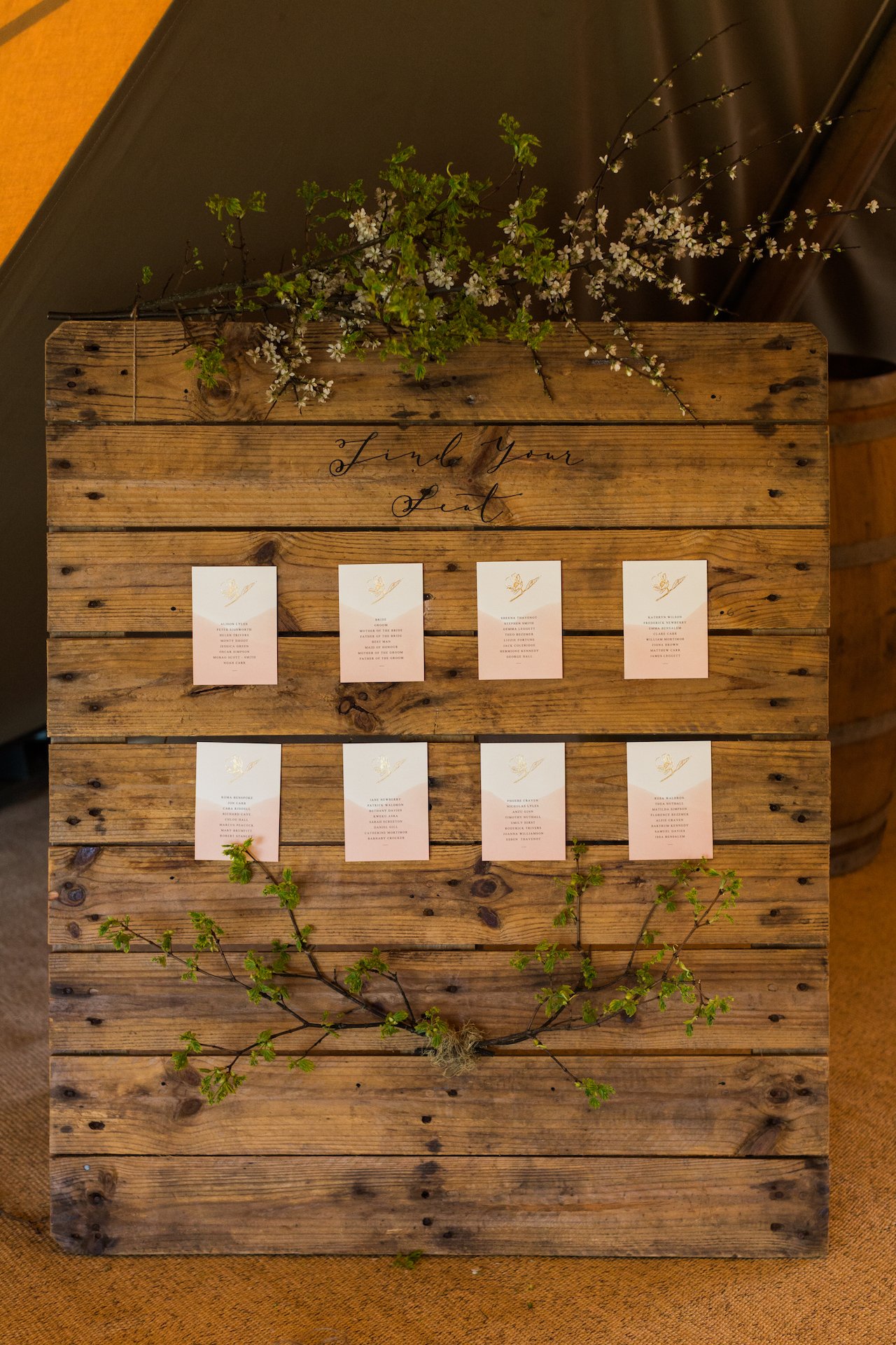 PapaKåta Spring Open Weekend Teepee captured by Lucy Davenport Photography: Rustic Table Plan by Lonetree