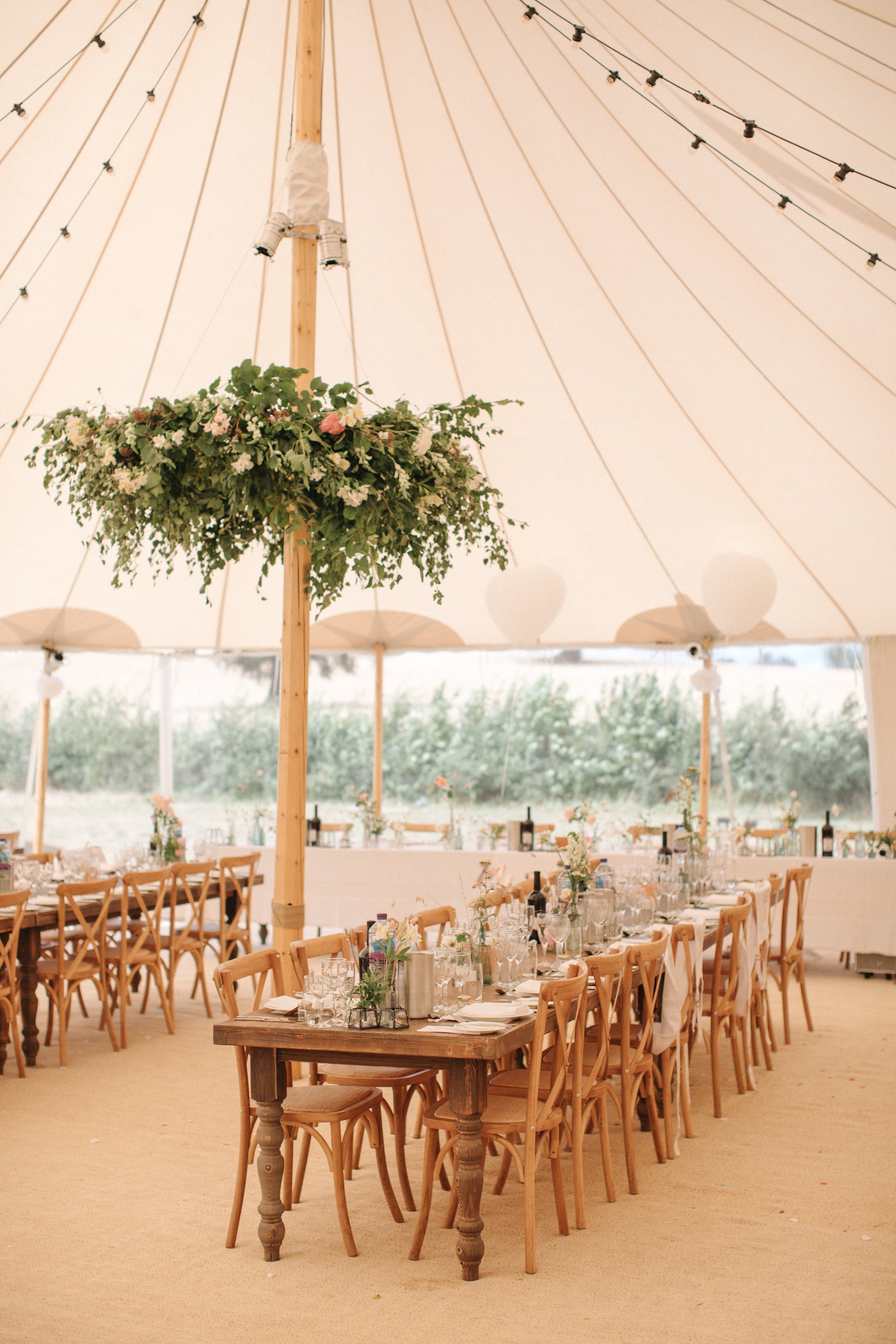 Steph & Ed's PapaKåta Sperry Tent wedding at home in Nottingham captured by M & J Photography: Farmhouse Tables & Cross Back Chairs