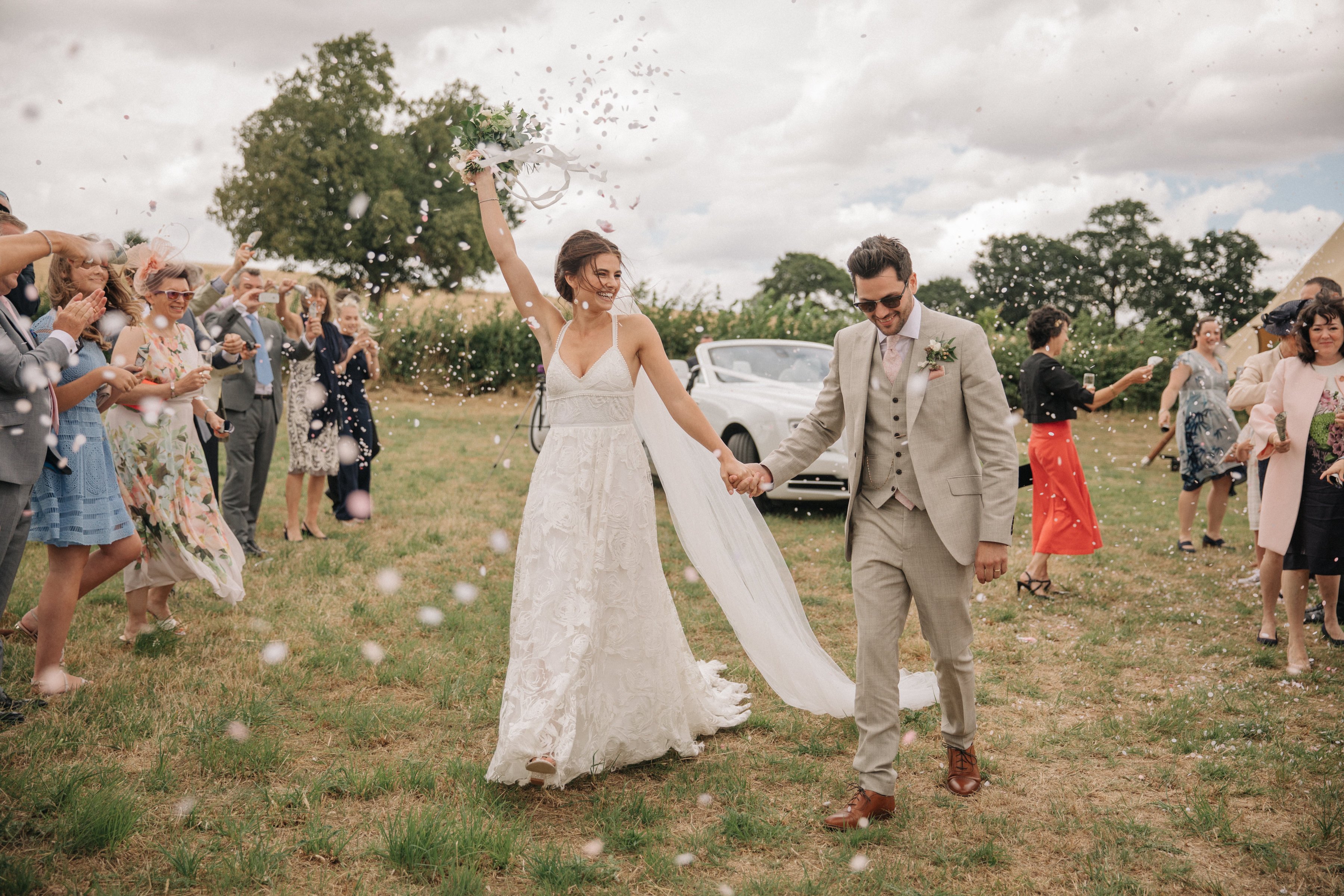 Steph & Ed's PapaKåta Sperry Tent wedding at home in Nottingham captured by M & J Photography: Bride & Groom styling- Grace Loves Lace Wedding Dress