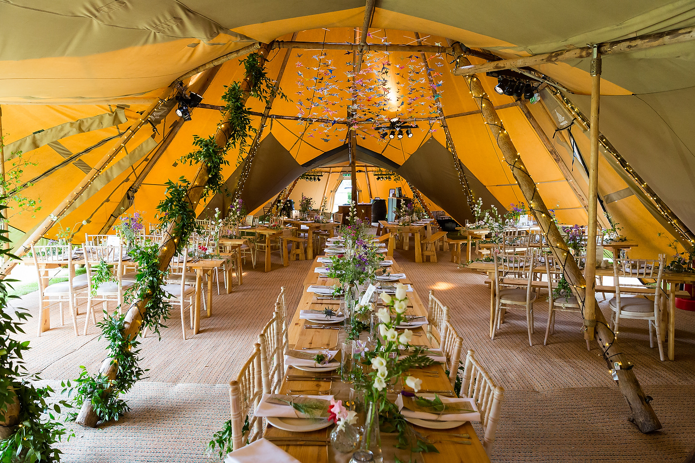 Harriet & William's PapaKåta Teepee Wedding at Gilmerton House captured by First Light Photography- 1,000 origami cranes decoration 