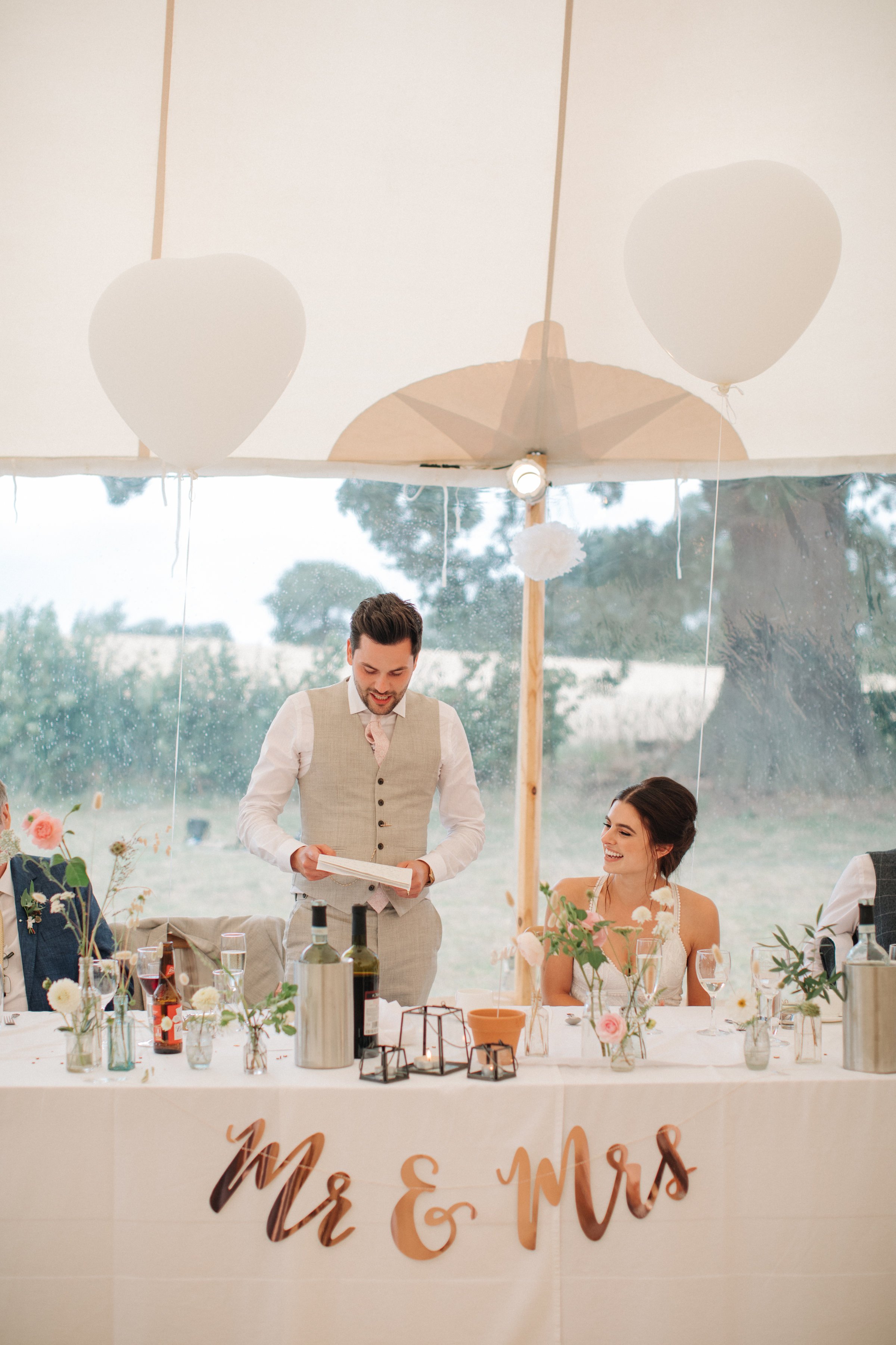 Steph & Ed's PapaKåta Sperry Tent wedding at home in Nottingham captured by M & J Photography: Top Table
