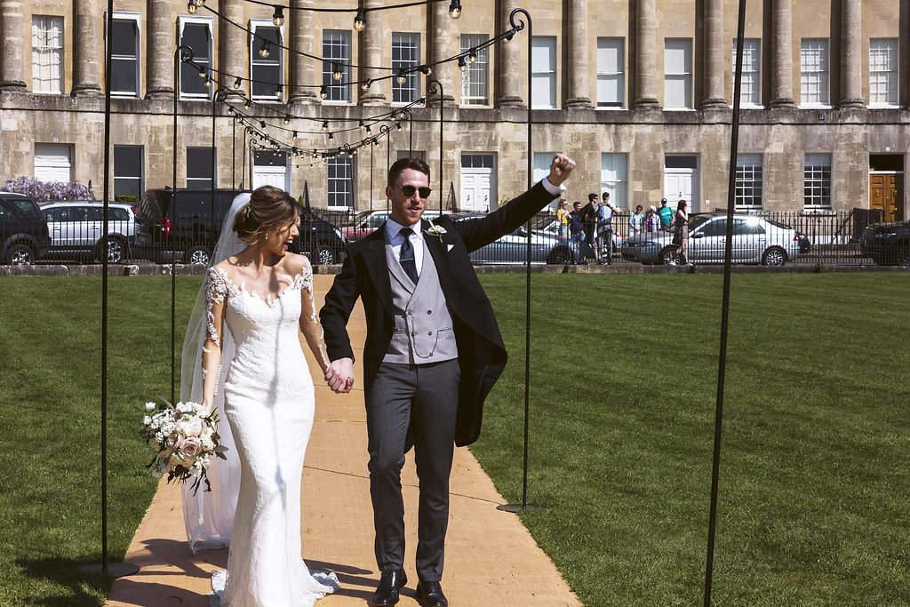 Rachel & Henry PapaKåta Sperry Tent Wedding, The Royal Crescent, Bath: Just Married
