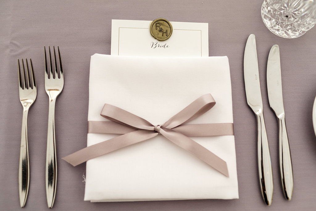 Rachel & Henry PapaKåta Sperry Tent Wedding, The Royal Crescent, Bath: Bride's Place Setting