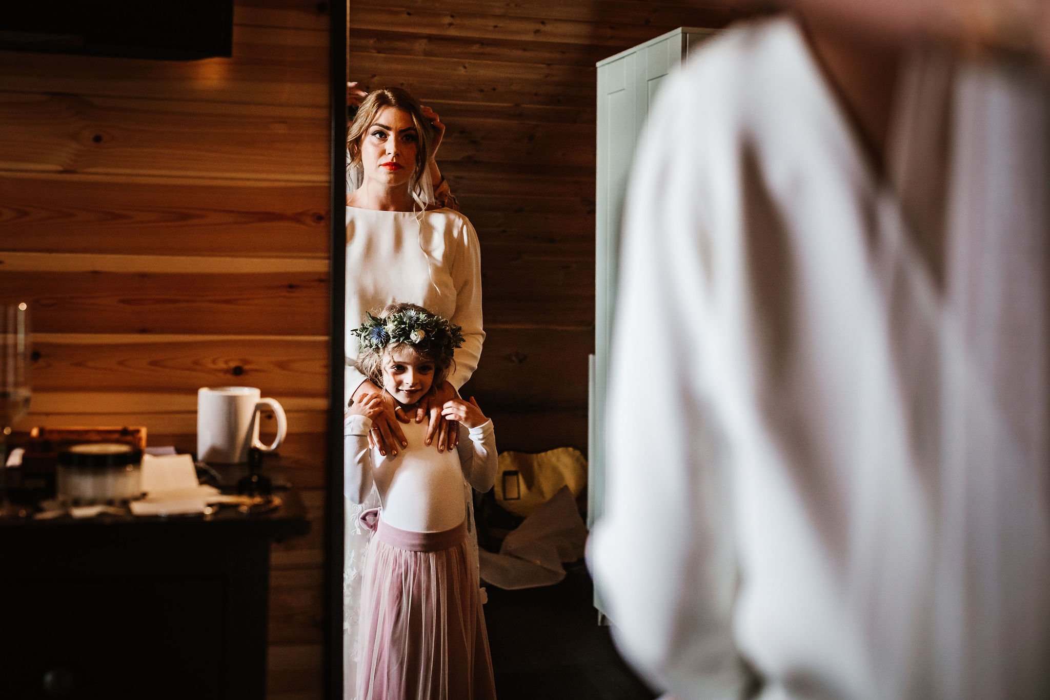 Katie & Jes PapaKata Tipi Wedding, Hidden River Cabins, Ally M Photography; Bride & Daughter