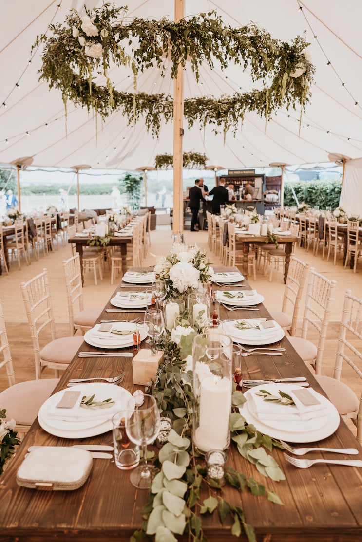 Anna & Luke PapaKåta Sperry Tent Wedding, Cambridgeshire, Matthew Wilkinson Photography; Floral Sperry Tent Interior