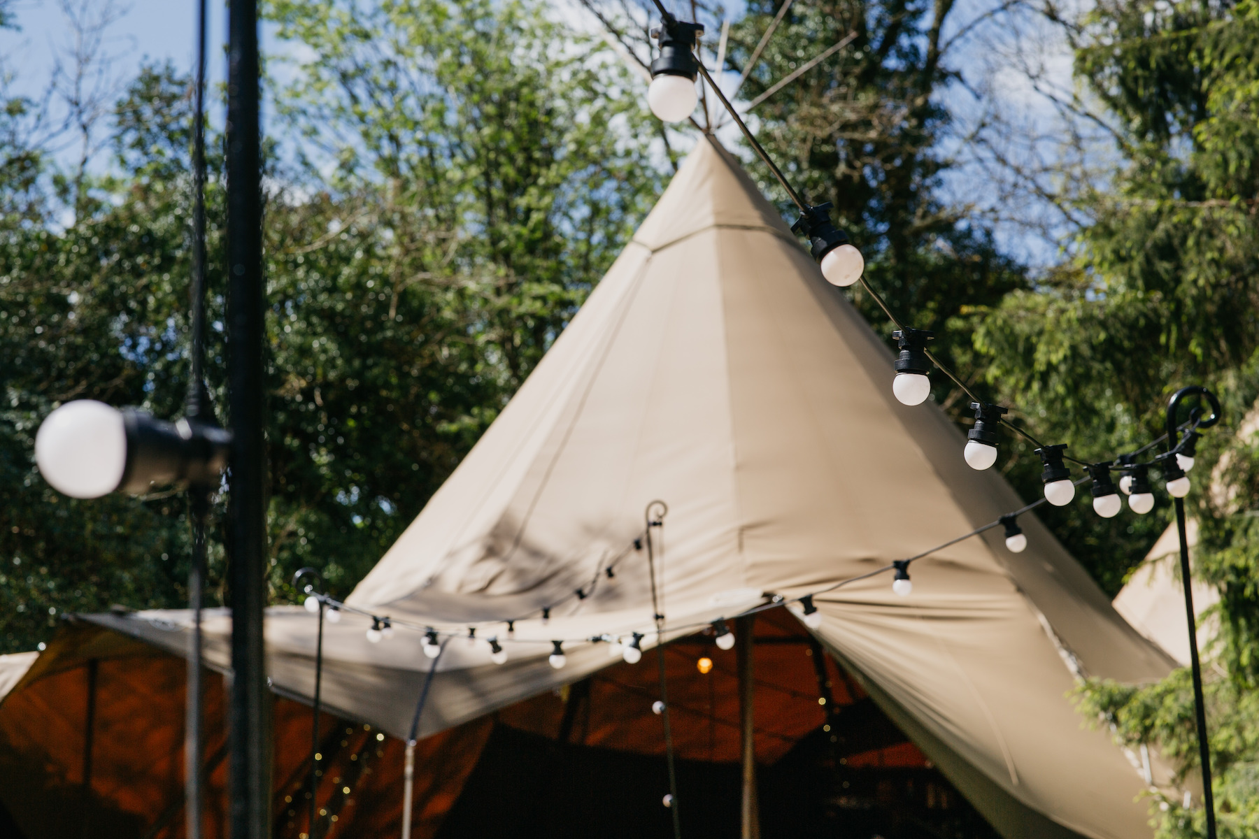 Sarah & Billy PapaKåta Tipi Tent Wedding, John Hope Photography; Tipi Festoon Lights