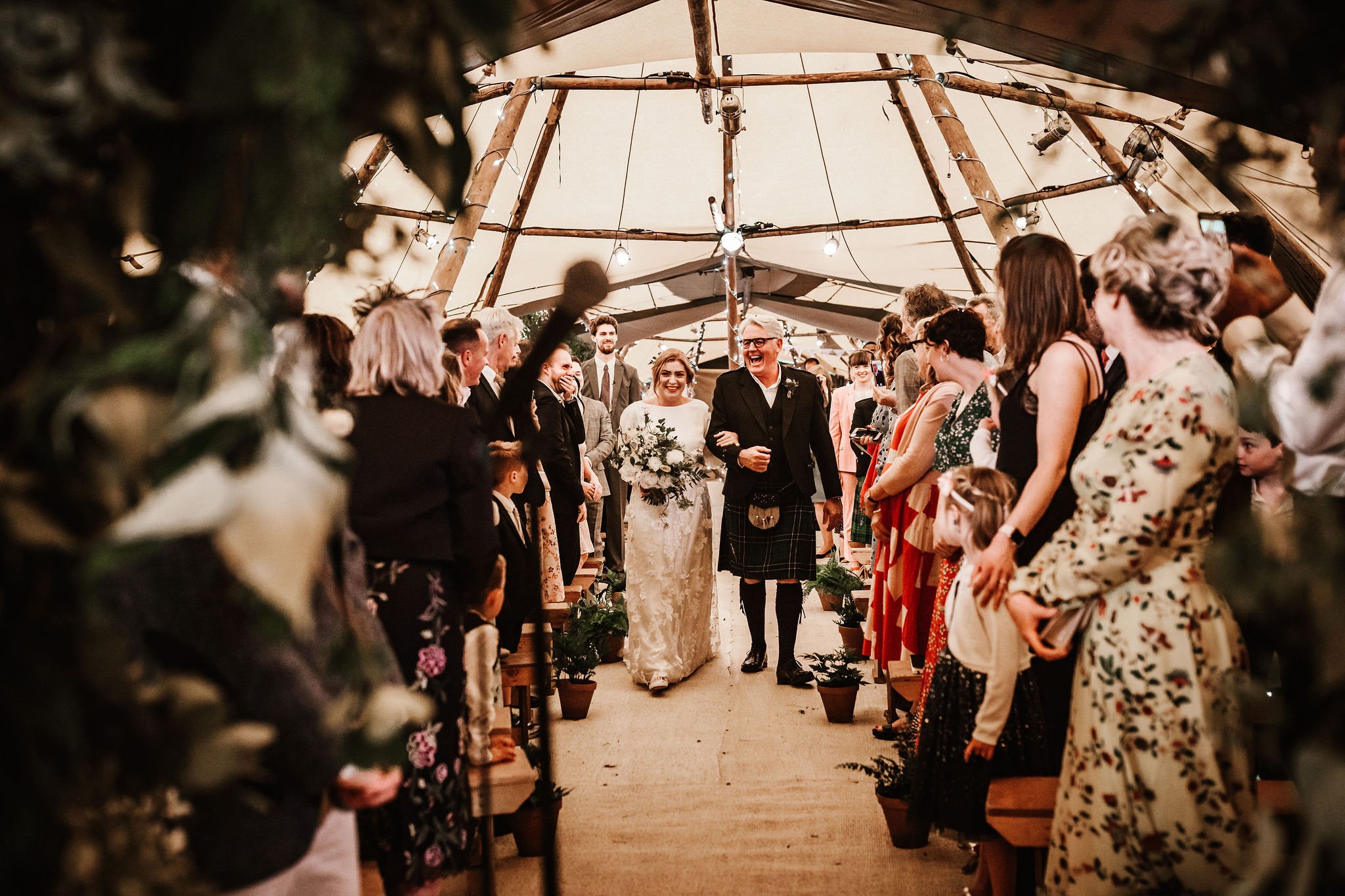 Katie & Jes PapaKata Tipi Wedding, Hidden River Cabins, Ally M Photography; Walking Down the Ailse