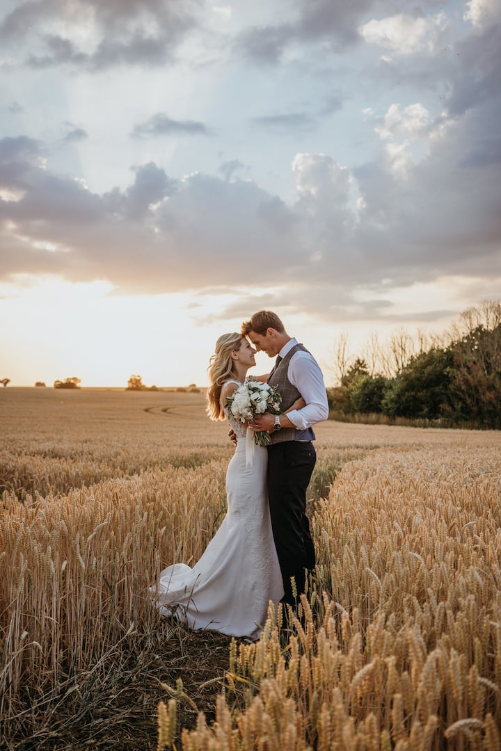 Anna & Luke PapaKåta Sperry Tent Wedding, Cambridgeshire, Matthew Wilkinson Photography; Sunset Bride & Groom