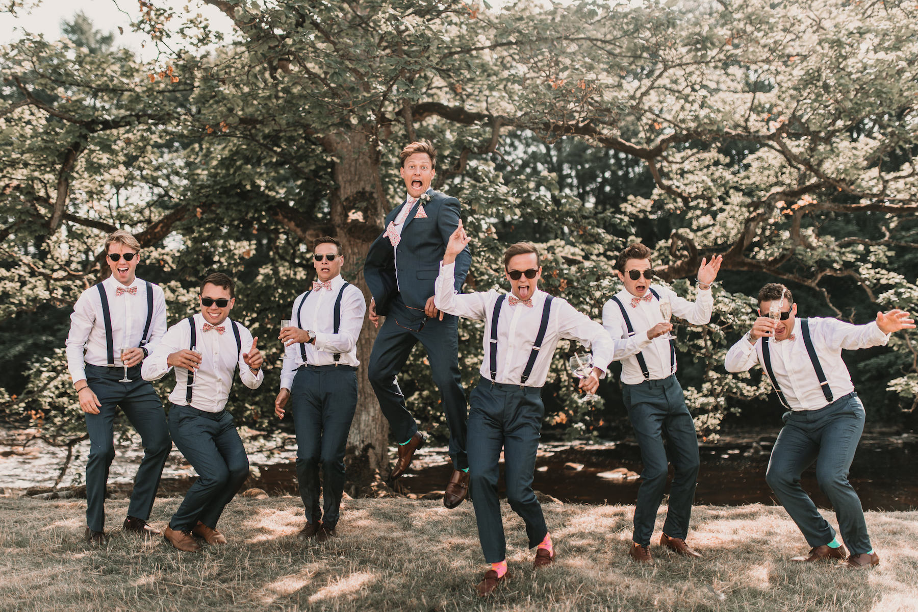 Emma & Tannah PapaKåta Sperry Tent Wedding, Yorkshire Dales, Natalie Pluck Photography; The Happy Groom & Groomsmen Emma & Tannah PapaKåta Sperry Tent Wedding, Yorkshire Dales, Natalie Pluck Photography; The Happy Groom & Groomsmen