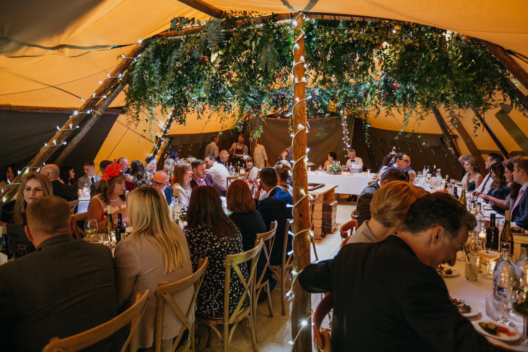 Sarah & Billy PapaKåta Tipi Tent Wedding, John Hope Photography; Tipi Interior Floral Hoop