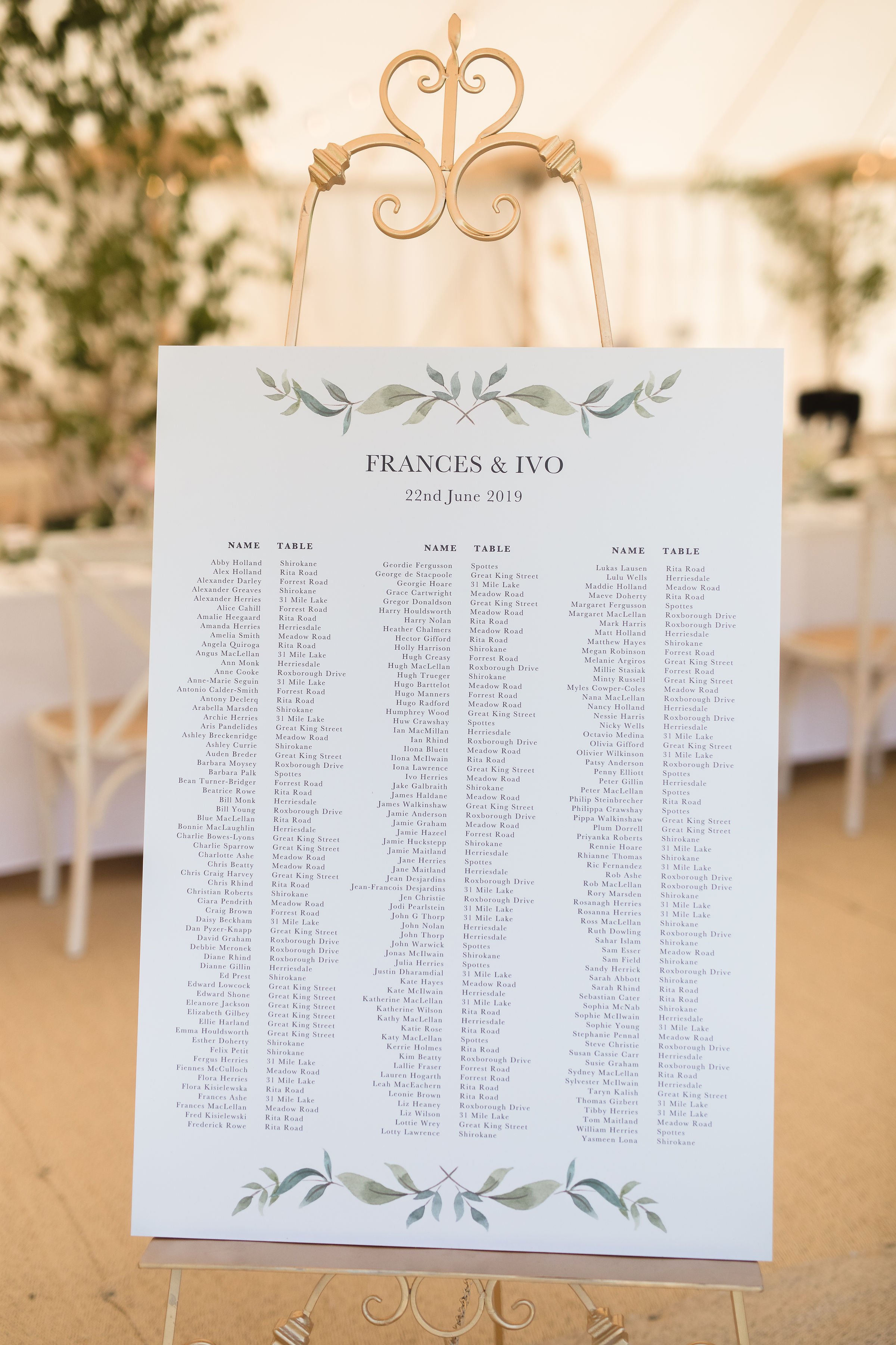 Frances & Ivo PapaKåta Sperry Tent Wedding at the Beautiful Stonor Park, Oxfordshire, Emma Hare Photography; Seating Plan
