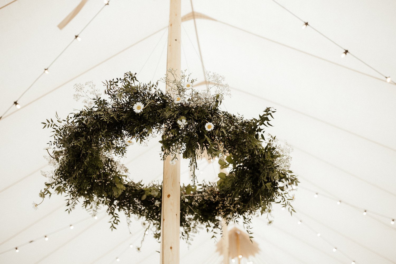 India & Sean PapaKåta Sperry Tent Wedding in Lincolnshire, Yorkshire, Caitlin & Jones Photography; Floral Hoop