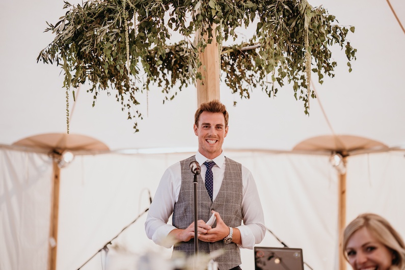 Anna & Luke PapaKåta Sperry Tent Wedding, Cambridgeshire, Matthew Wilkinson Photography; Grooms Speech
