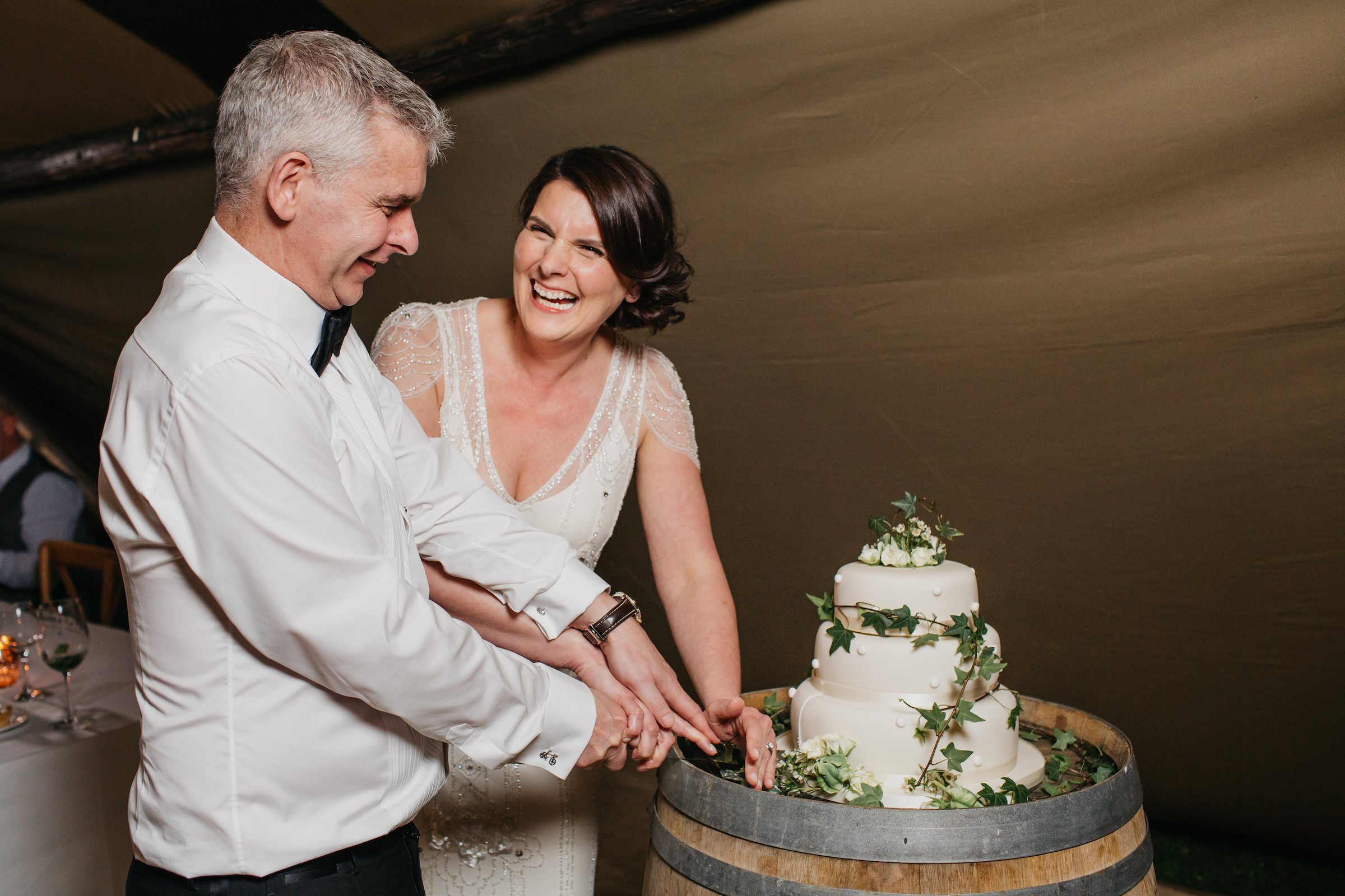 Sarah & Billy PapaKåta Tipi Tent Wedding, John Hope Photography; Cut the Cake