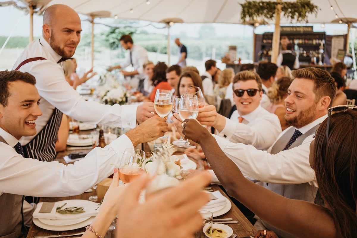 Anna & Luke PapaKåta Sperry Tent Wedding, Cambridgeshire, Matthew Wilkinson Photography; Cheers