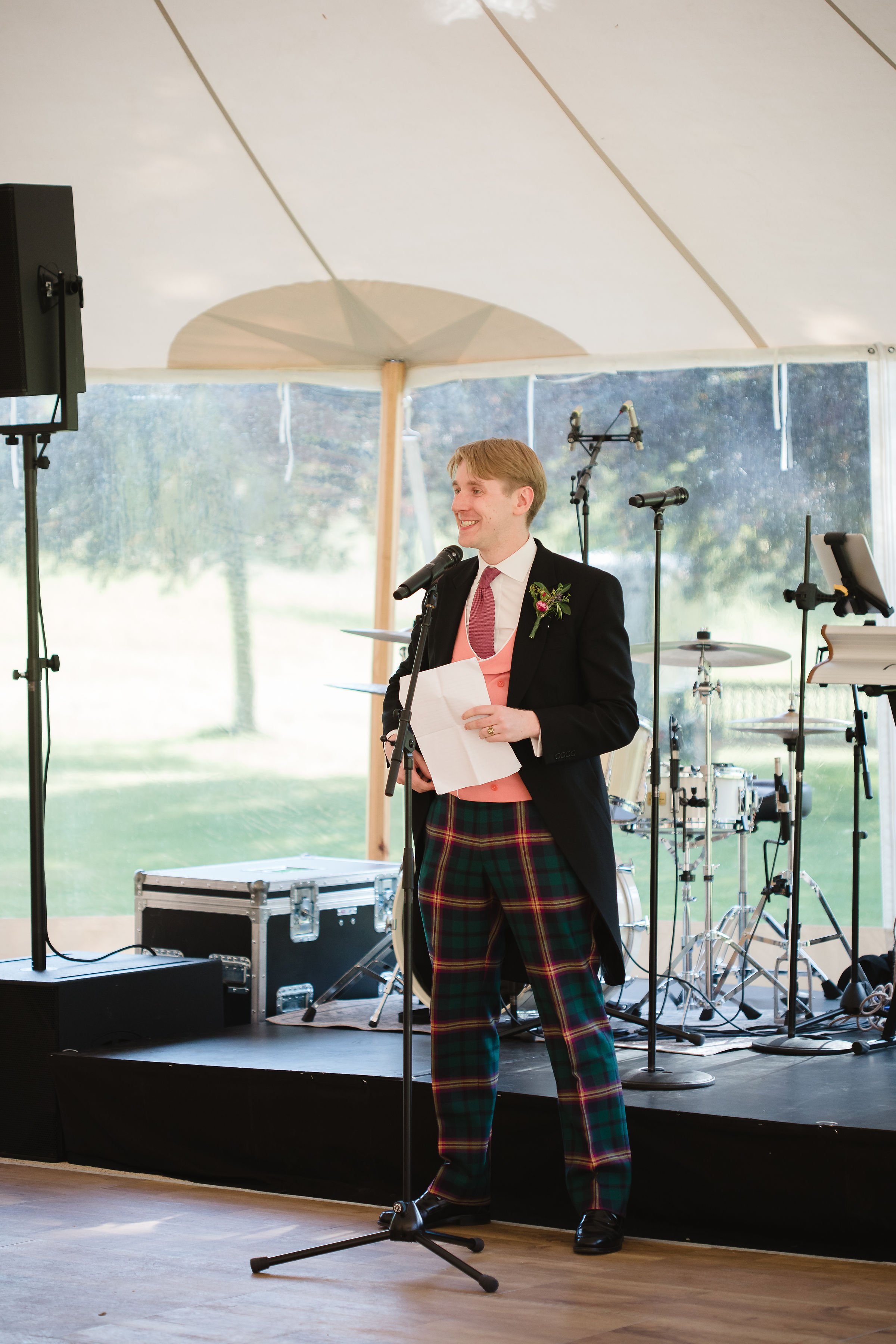 Frances & Ivo PapaKåta Sperry Tent Wedding at the Beautiful Stonor Park, Oxfordshire, Emma Hare Photography; Grooms Speech