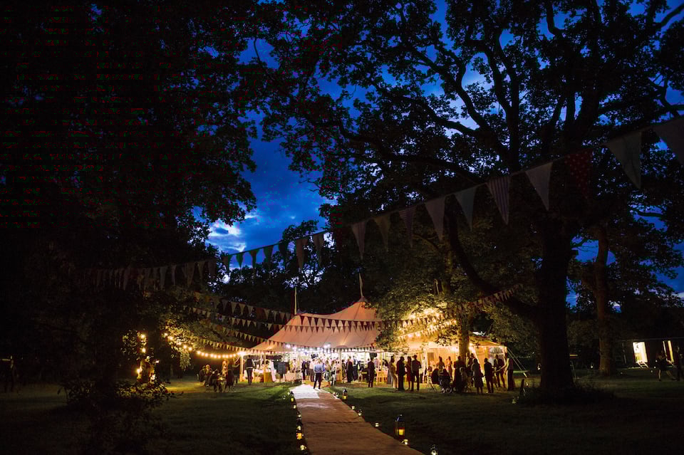 Charlotte & Tony Papakata Sperry Tent Wedding, Hampshire, Doug Treiber Photography; Evening Sperry Tent Exterior