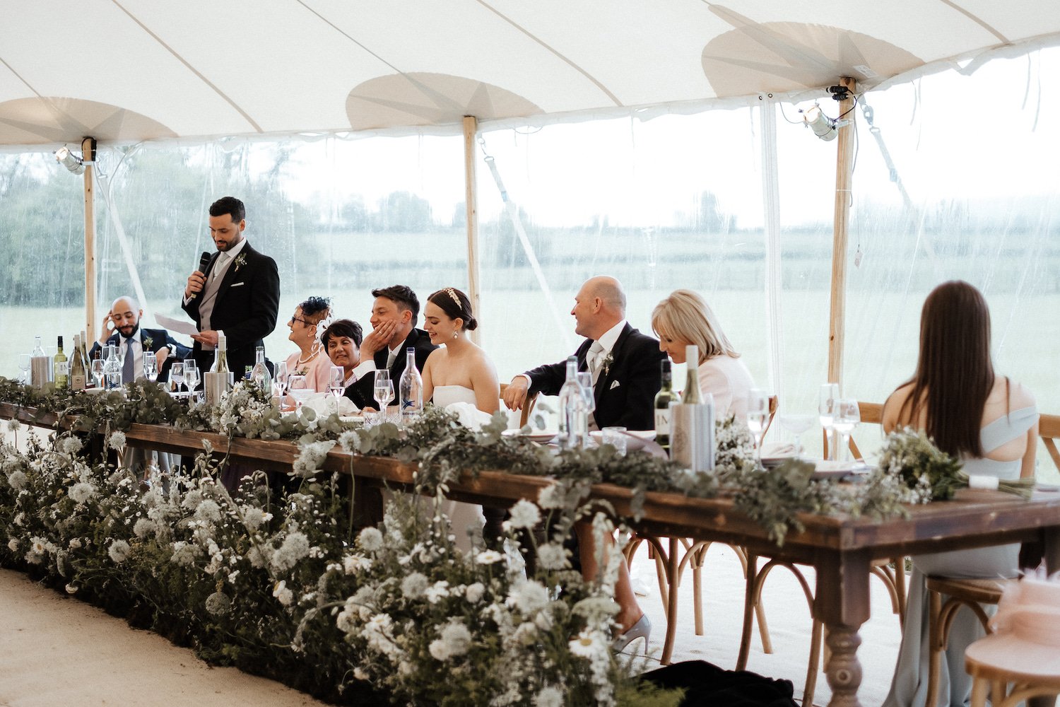 India & Sean PapaKåta Sperry Tent Wedding in Lincolnshire, Yorkshire, Caitlin & Jones Photography; Top Table