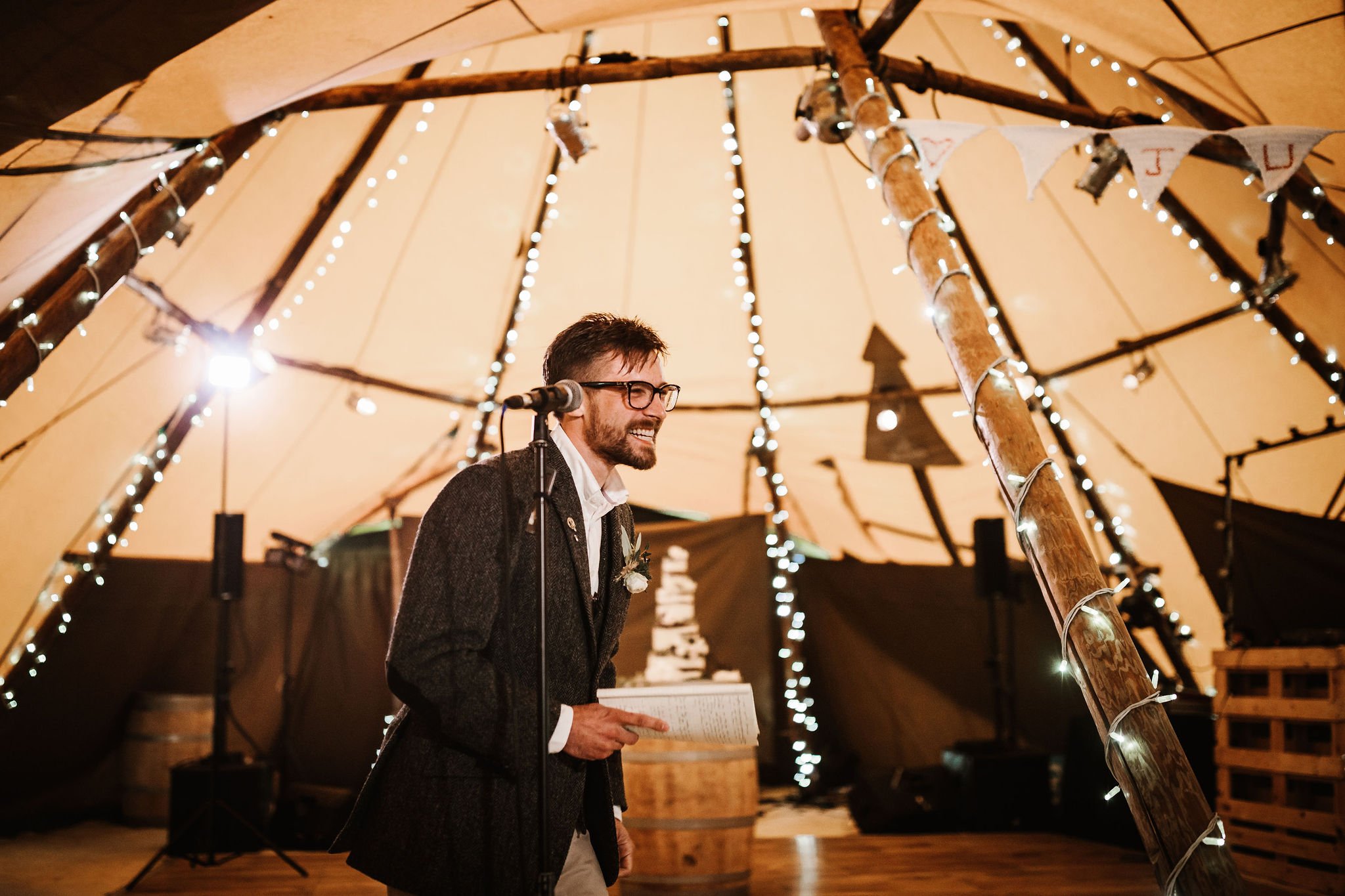 Katie & Jes PapaKata Tipi Wedding, Hidden River Cabins, Ally M Photography; Grooms Speech