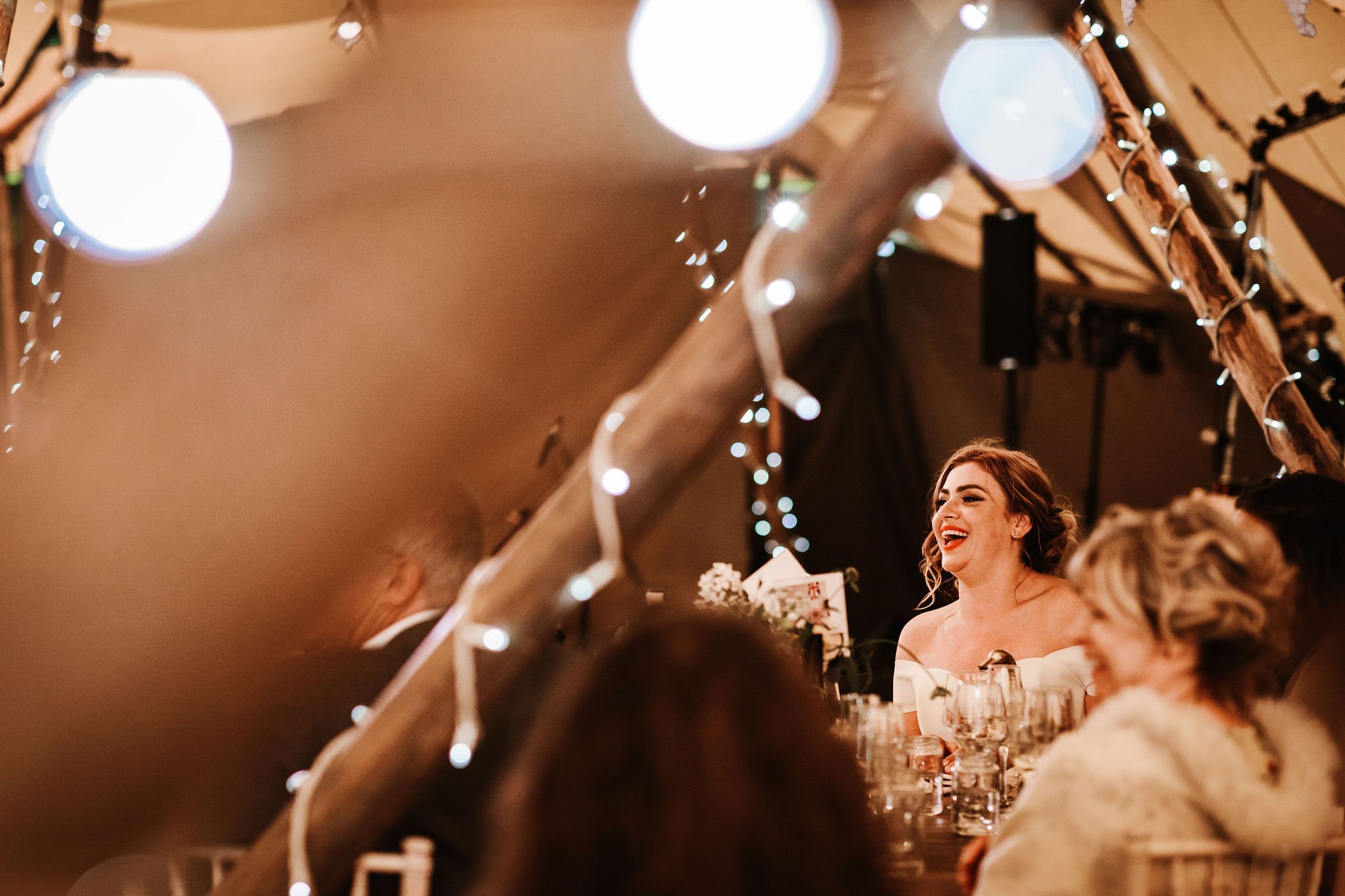 Katie & Jes PapaKata Tipi Wedding, Hidden River Cabins, Ally M Photography; Fairy Lights in Tipi