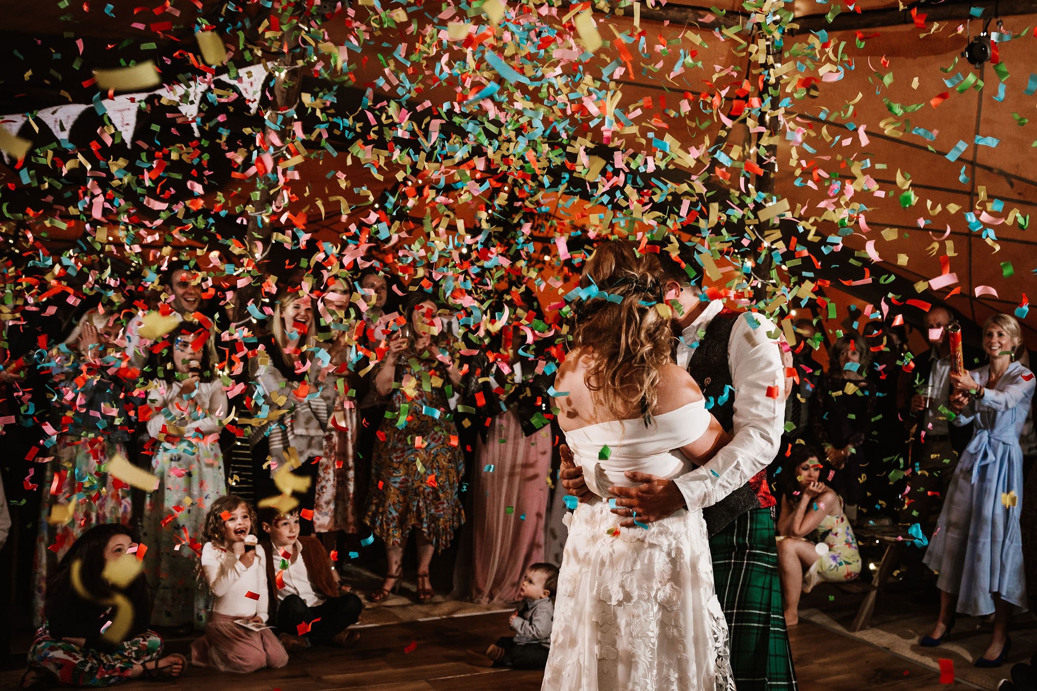 Katie & Jes PapaKata Tipi Wedding, Hidden River Cabins, Ally M Photography; Confetti Canon