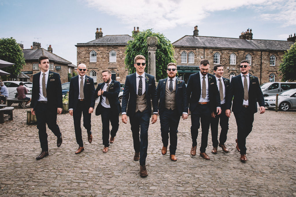 Charlotte & Joe PapaKåta Tipi Tent Wedding, North Yorkshire, Lumiere Photography; Groomsmen Walking to Venue