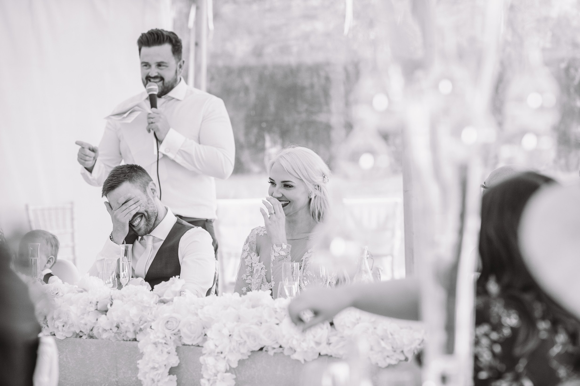 Sarah & Greg PapaKåta Sperry Tent Wedding at Saltmarshe Hall in Howden, Yorkshire. Photographed by Barnaby Aldrick; Funny Speeches