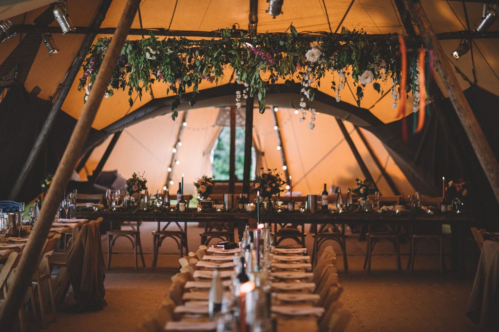 Charlotte & Joe PapaKåta Tipi Tent Wedding, North Yorkshire, Lumiere Photography; Tipi Interior