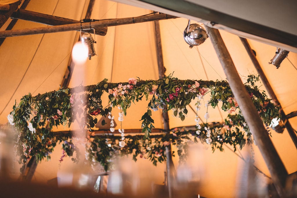 Charlotte & Joe PapaKåta Tipi Tent Wedding, North Yorkshire, Lumiere Photography; Floral Hoop
