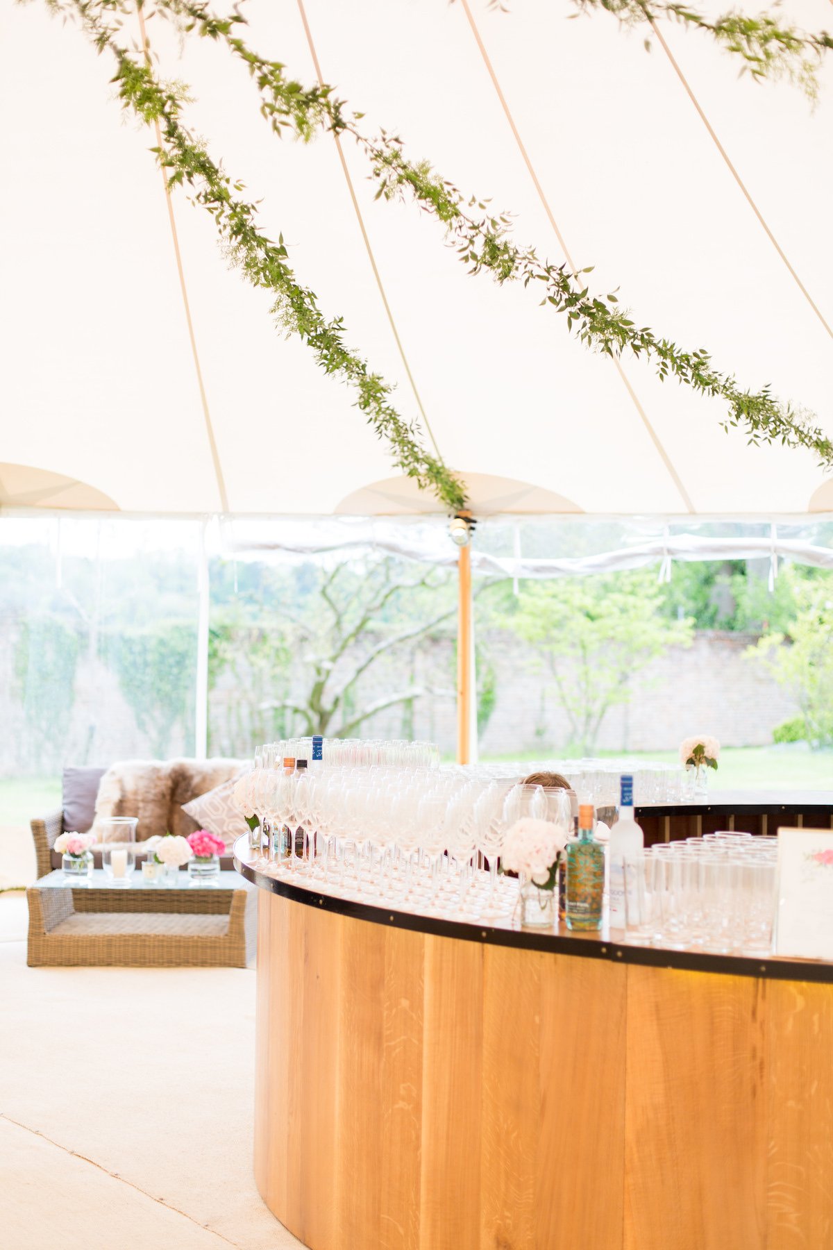 Hannah & Tom Stunning PapaKåta Sperry Tent Wedding in West Horsley, Surrey. Captured Beautifully by Helen Warner Photography; Circular Oak Bar