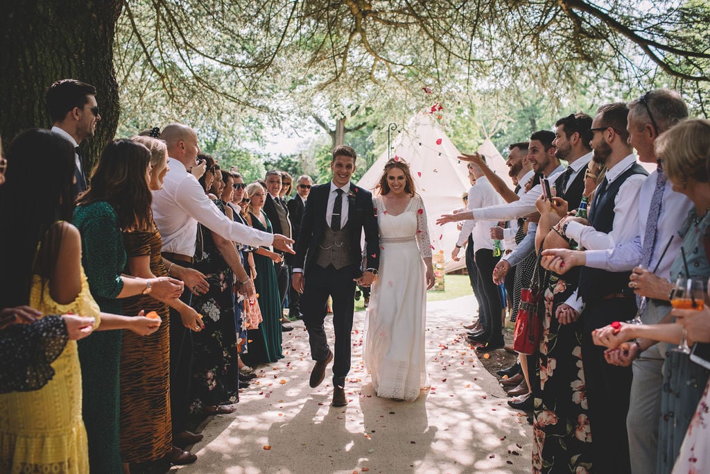 Charlotte & Joe PapaKåta Tipi Tent Wedding, North Yorkshire, Lumiere Photography; Confetti Throw