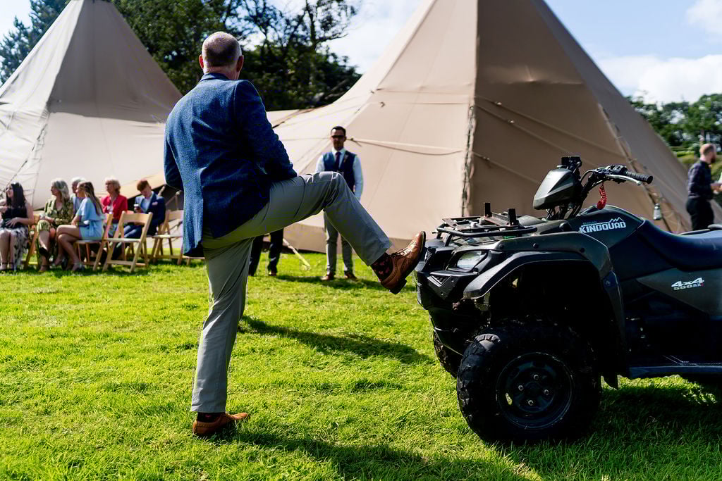 Laura & James Gorgeous PapaKåta Tipi Wedding in Yorkshire, Photographed by Joe Dodsworth Photography; Quad Bike