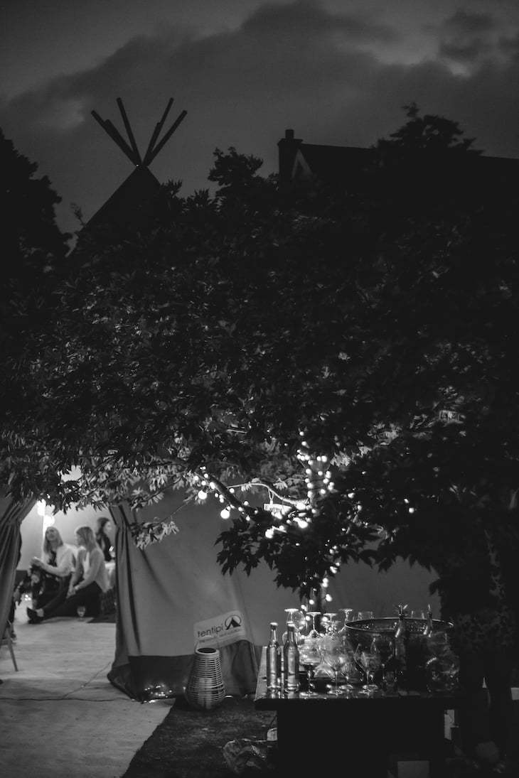 PapaKåta Tipi for Katie Woods "Come Down to the Woods" NO HOUSE RULES Party by Matt McCormick Photography; Black and White Tipi in the evening