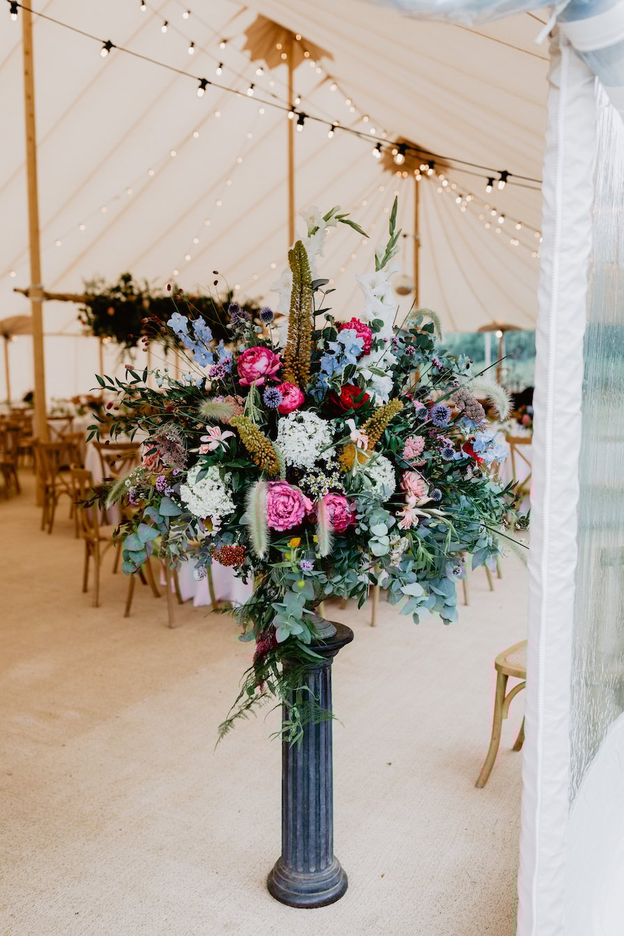 Jess & James stunning PapaKåta Sperry & Tipi Tent Wedding in Aldworth, Berkshire. Photographed beautifully by Benjamin Stuart Photography; Wedding Floral Arrangement