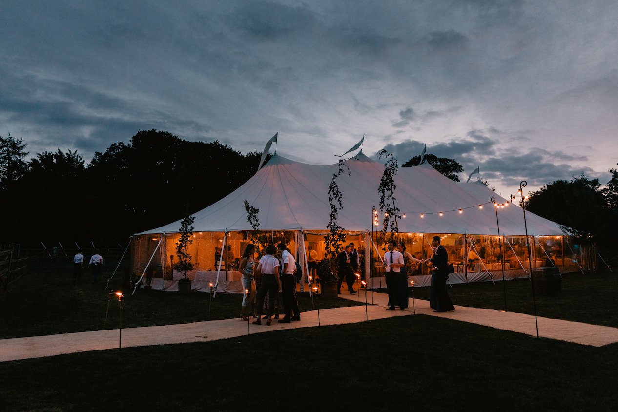 Jess & James stunning PapaKåta Sperry & Tipi Tent Wedding in Aldworth, Berkshire. Photographed beautifully by Benjamin Stuart Photography; Sperry at Night