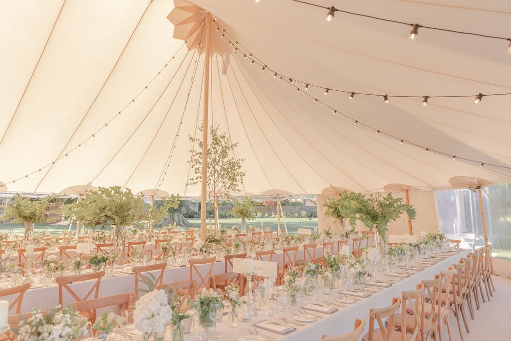 Amanda & Jono PapaKåta Sperry Tent Wedding, Rockley Manor, Flo Brooks Photography; Festoon Drape