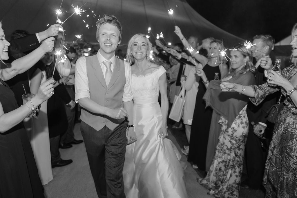 Amanda & Jono PapaKåta Sperry Tent Wedding, Rockley Manor, Flo Brooks Photography; Sparklers