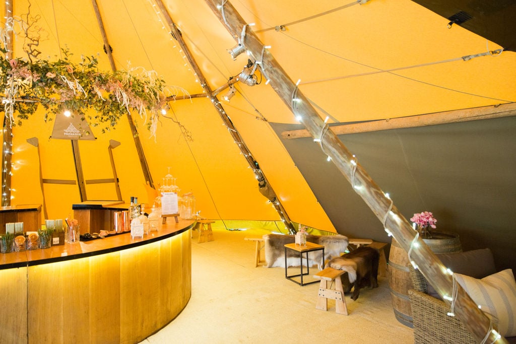 PapaKåta Autumn Open Weekend 2019 Tipi Tent, Photographed by Helen Warner Photography; Circular Round Bar and Chill Out Furniture